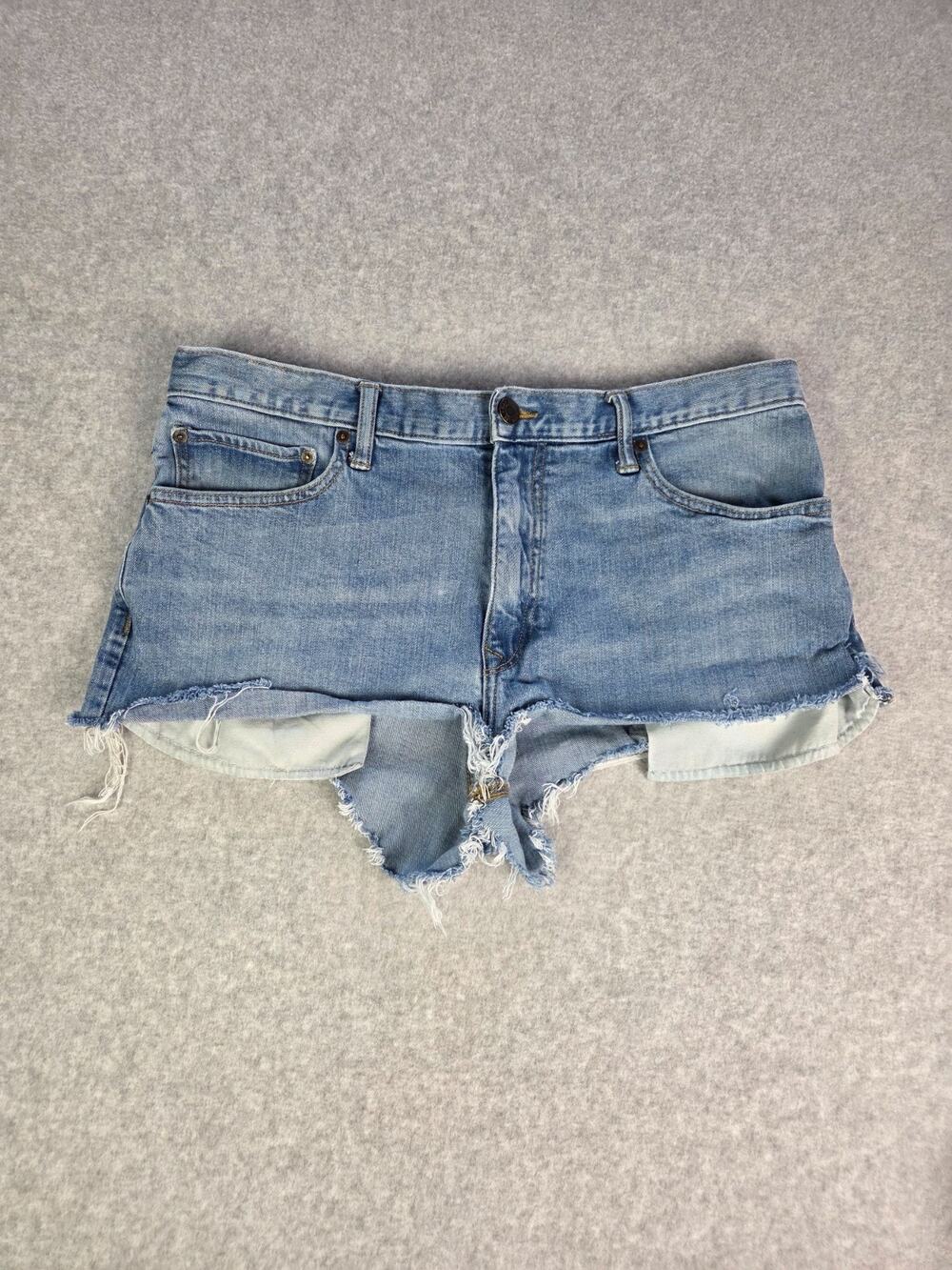 GAP DIY Distressed Denim cutoff micro shorts festival cheeky light wash sz 36